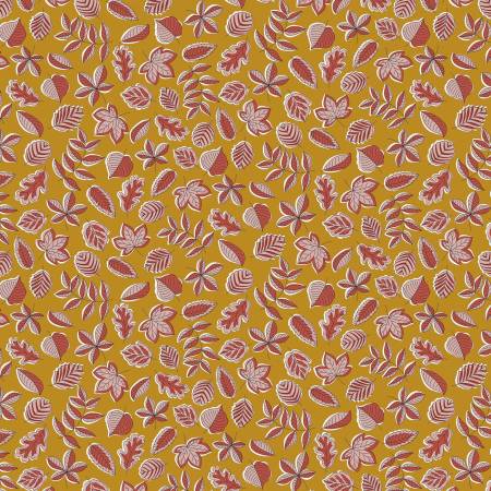 Autumn Woodland - Leaf Flutter C - Mustard - Yardage