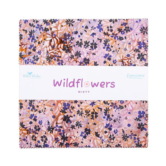 Wildflowers Expressions Batiks - 10" Squares, 42 pcs, Misty A - Layer Cake