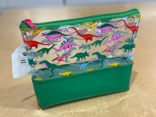 Clear Vinyl Bag #11 - Multicolored Dinosaurs with Green Base