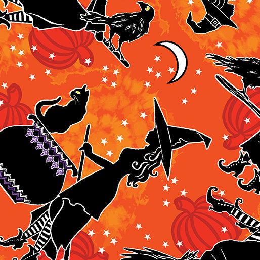 Happy Hauntings Witchy Woman Orange Fabric