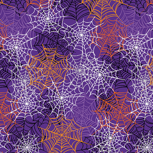 Happy Hauntings Spooky Spiderwebs Purple Fabric