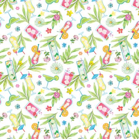 Tropical Splash - Punch - White - Yardage