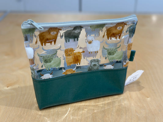 Clear Vinyl Bag #152 - Highland Cows with Teal Base