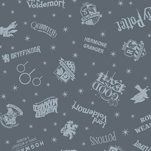 Harry Potter 2nd Edition - Shadow Words - Dark Gray - Yardage