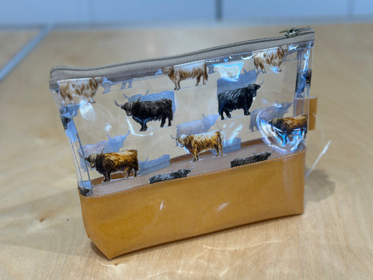 Clear Vinyl Bag #155 - Highland Cows with Yellow Base