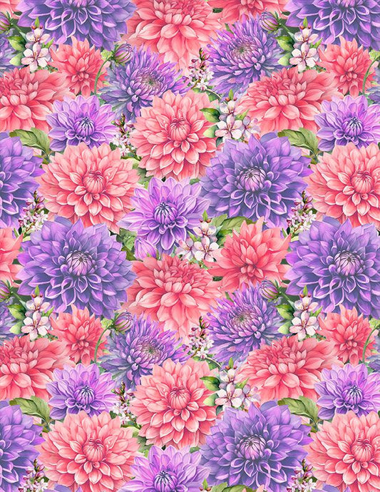 Dahlia Botanica - Packed Floral - Pink/Purple - Yardage