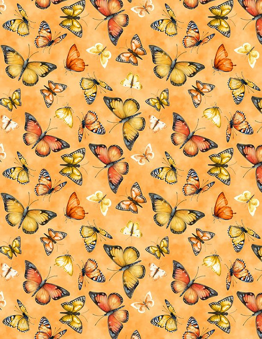 Dahlia Botanica - Butterflies - Orange - Yardage