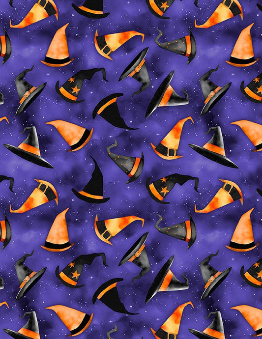 Spooky Tails - Witches Hats - Purple - Yardage