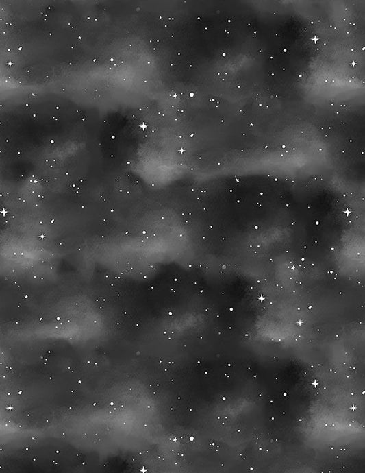 Spooky Tails - Sky & Stars - Black - Yardage