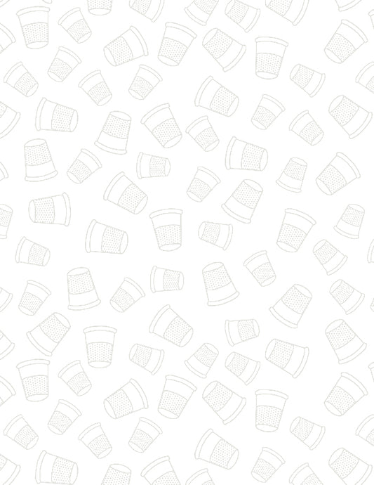 Essentials Sew Happy Thimbles White on White Fabric