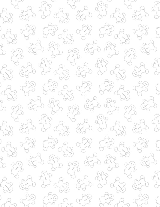 Stocking Stuffers 2 Gingerbread Men White on White Fabric