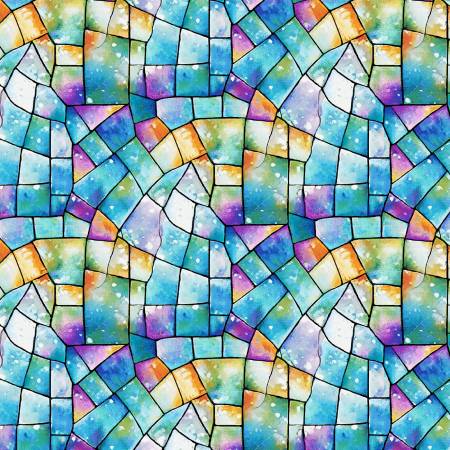 Faith in Full Color - Turquoise/Multi Stained Glass - Yardage