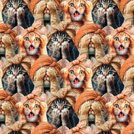 Please Seat Yourself - 3 Wishes - Multi Three Wise Cats - Multi - Yardage