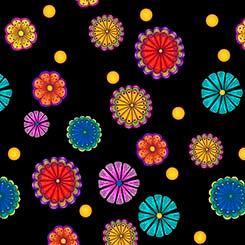 Carnivale Small Tossed Flowers Black - Yardage