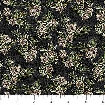 Bear Necessities - Tossed Pine - Black/Multi - Yardage