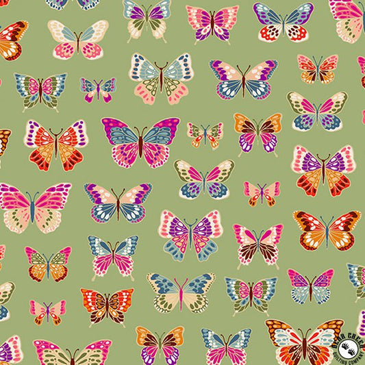 Makower Luxe Butterfly Green Fabric