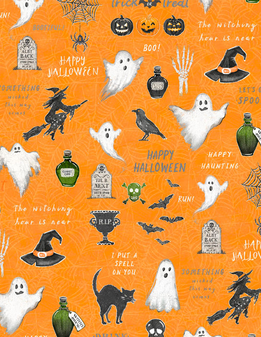 Midnight Hauntings Large All Over Orange Fabric