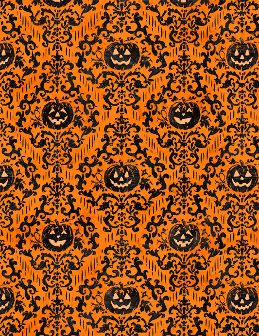 Midnight Hauntings Pumpkin Damask Orange Fabric