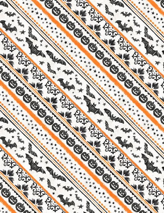 Midnight Hauntings Ticking Stripe Cream/Orange Fabric