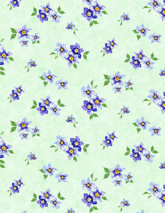 Floral Flutter - Pansy Toss - Green - Yardage