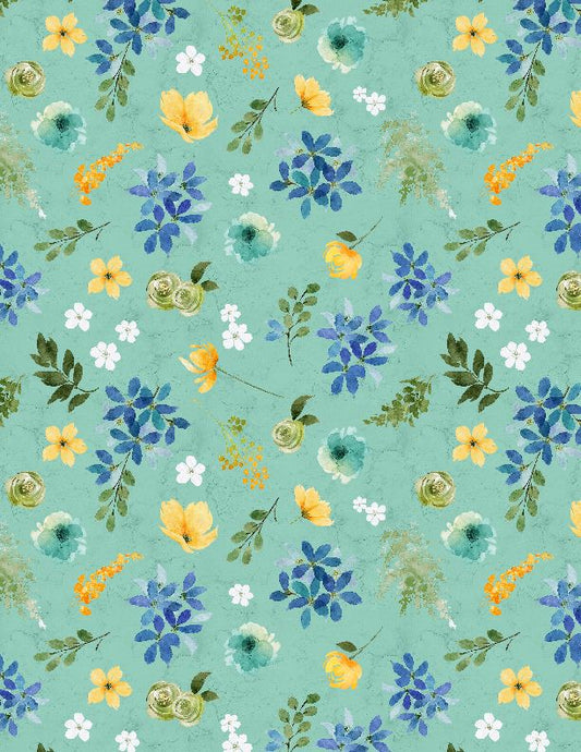Sunlit Serenade Large Floral Teal Fabric
