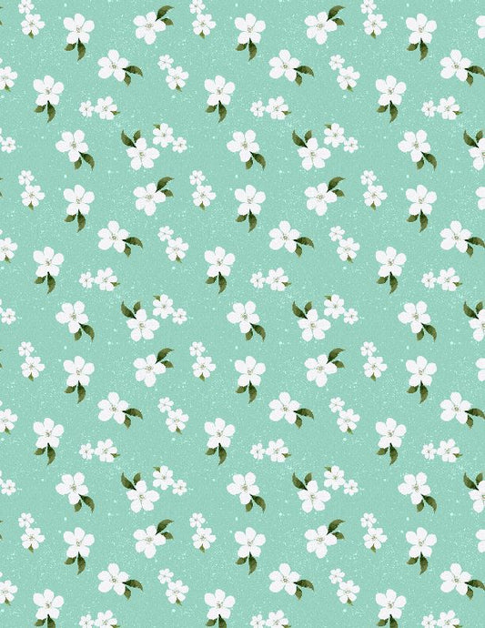 Sunlit Serenade Small Floral Teal Fabric