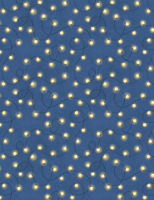 Evergreen Escape String Lights All Over Navy Fabric