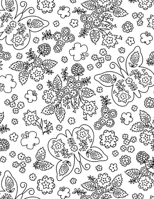 Shadow Blooms Butterflies & Floral White Fabric