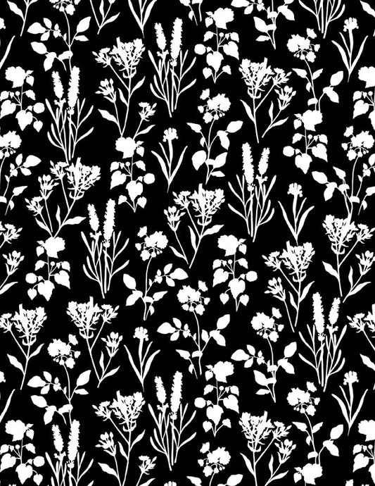 Shadow Blooms Plants All Over Black Fabric