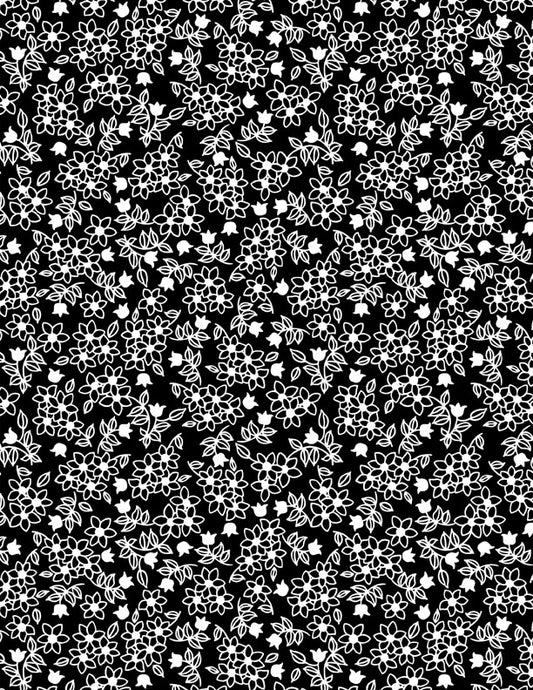 Shadow Blooms Small Floral Black Fabric