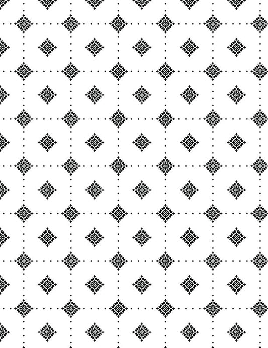 Shadow Blooms Diamond Grid White Fabric