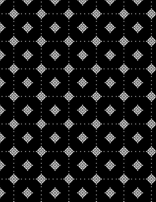 Shadow Blooms Diamond Grid Black Fabric