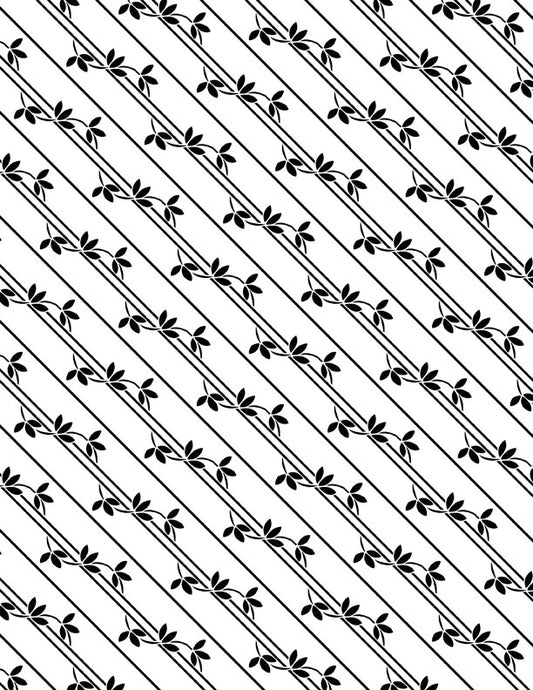 Shadow Blooms Diagonal Vines White Fabric