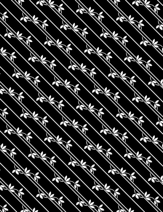 Shadow Blooms Diagonal Vines Black Fabric
