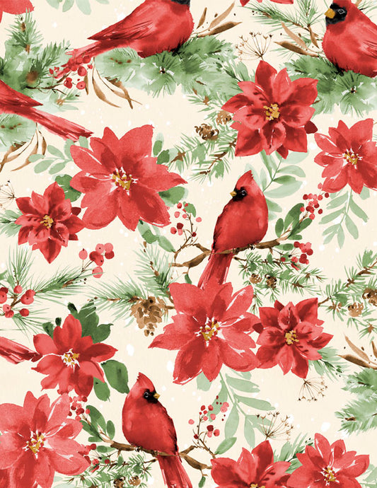 Cardinal Celebration Large All Over Cream Fabric