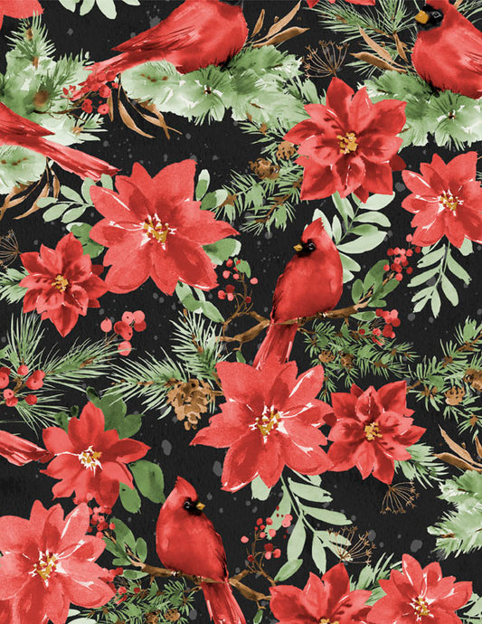 Cardinal Celebration Large All Over Black Fabric