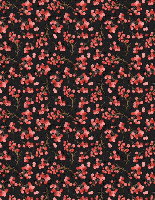 Cardinal Celebration Berries Black Fabric