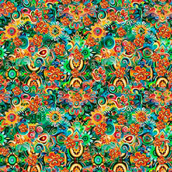 Skullduggery Floral Geo Green Fabric