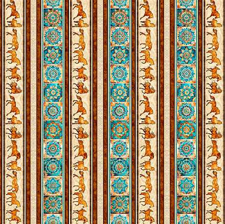 Born To Run - HORSE & MANDALAS BORDER STRIPE - Multi 31477-X - Yardage