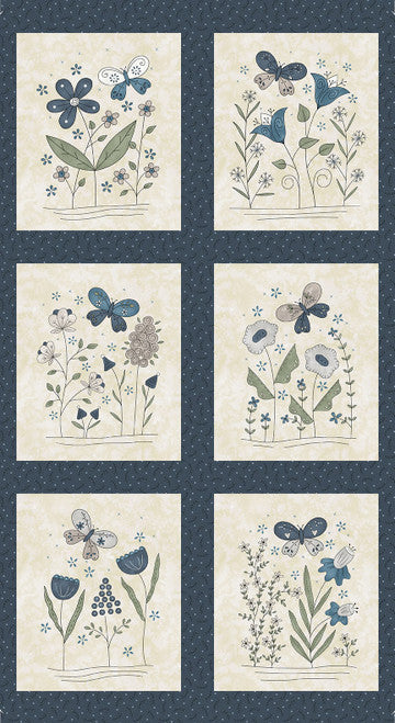 Butterflies and Blooms Dark Blue 24" x 43" Panel