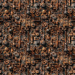 Steam & Steel - Train Mechanical - Rust - Yardage