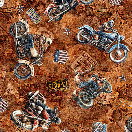 Stars, Stripes & Steel - Grunge Biker Toss - Rust - Yardage