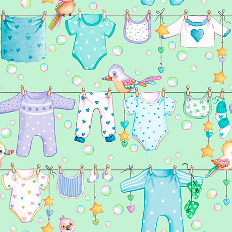 Little Ones - Baby Clothesline - Light Green - Yardage