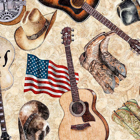 American Country - Guitars - Tan - Yardage