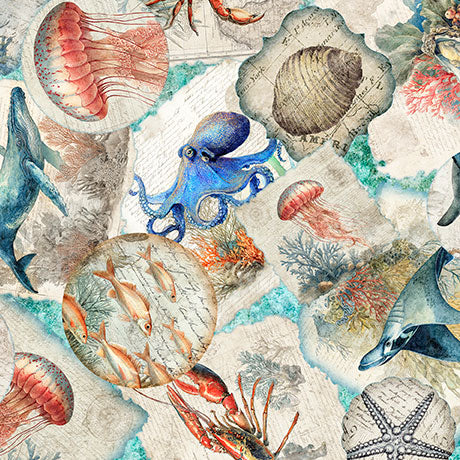 Nauticus - See Creatures Overlapping Patch - Aqua - Yardage