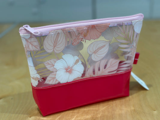 Clear Vinyl Bag #345 - Tropical Blush Florals with Hot Pink Base