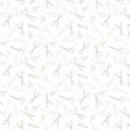 Sew Happy 2 - White on White Scissors- Fabric
