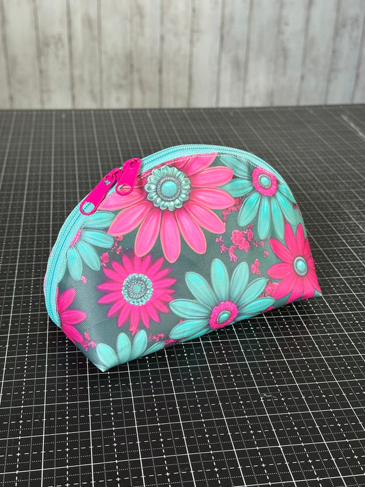 Taco Pouch Bag #42 - High-contrast Hot pink, Magenta, and Bright Teal Flowers