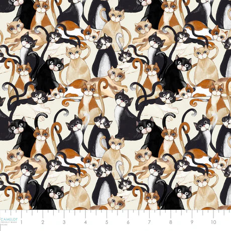 Secret Garden Collection Camelot -Quirky Cats - Cream - Yardage