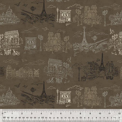 J'aime Paris Paris Toile Chocolate Fabric